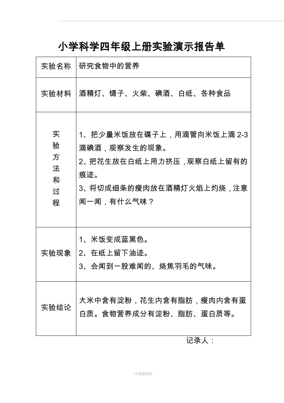 大象版小学科学四年级上册试验演示报告单_第2页