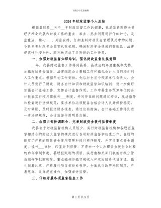 2024年财政监督个人总结
