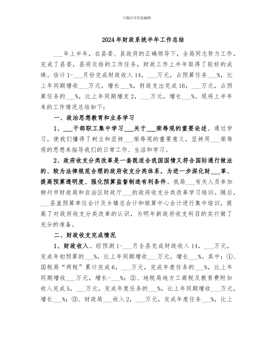 2024年财政系统半年工作总结_第1页