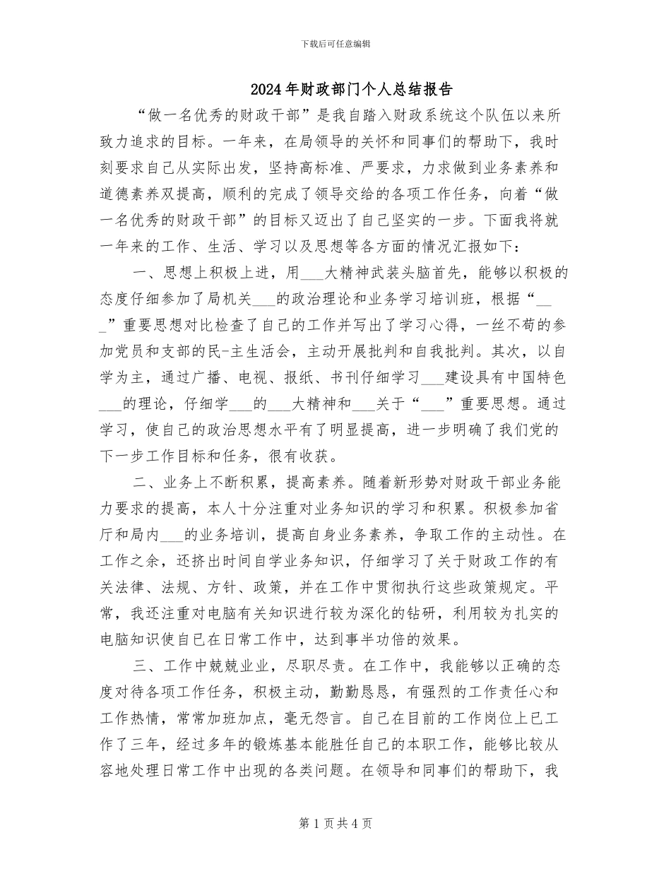 2024年财政部门个人总结报告_第1页