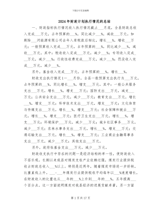 2024年财政计划执行情况的总结