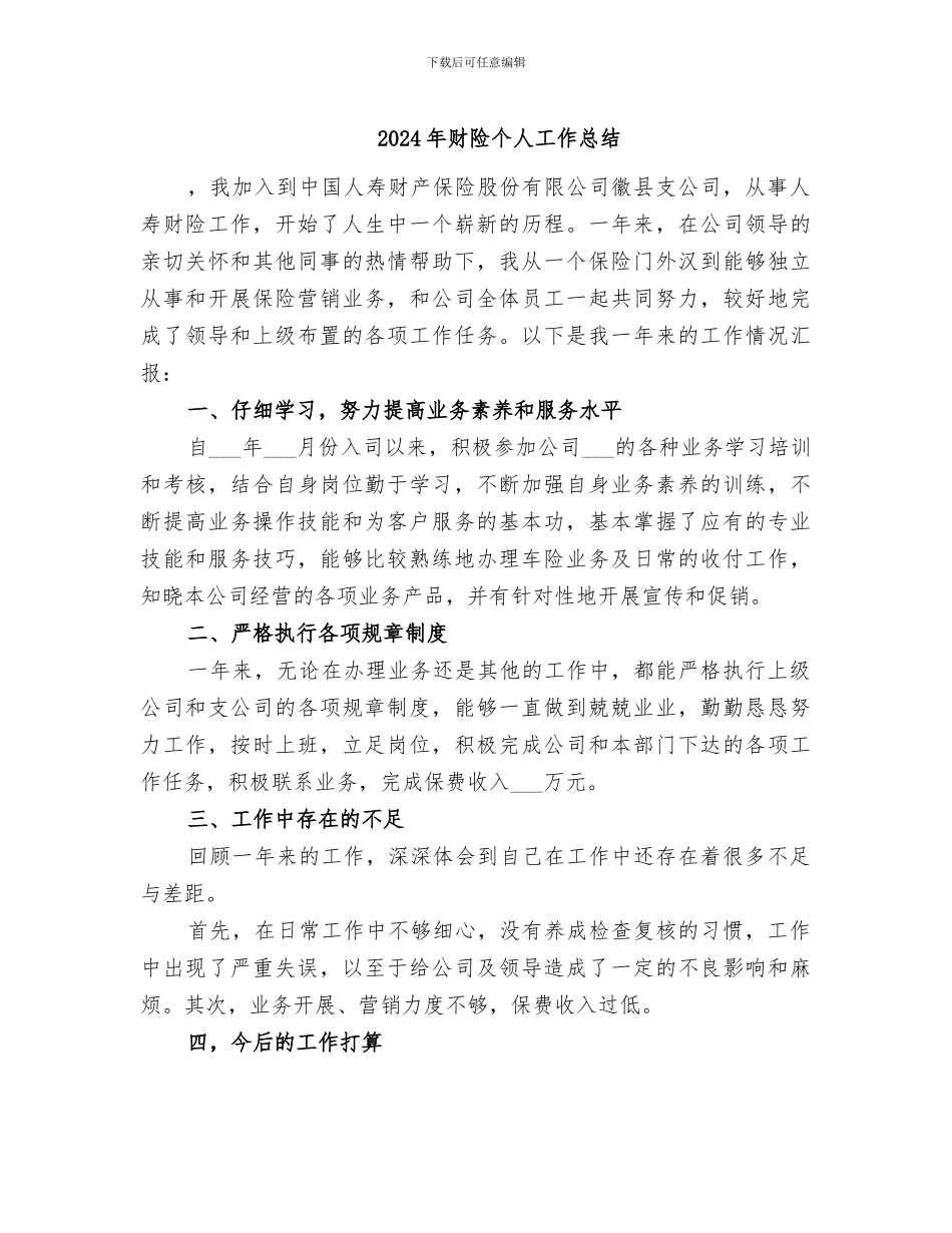 2024年财险个人工作总结_第1页