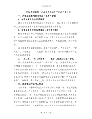 2024年质监局上半年工作总结及下半年工作计划