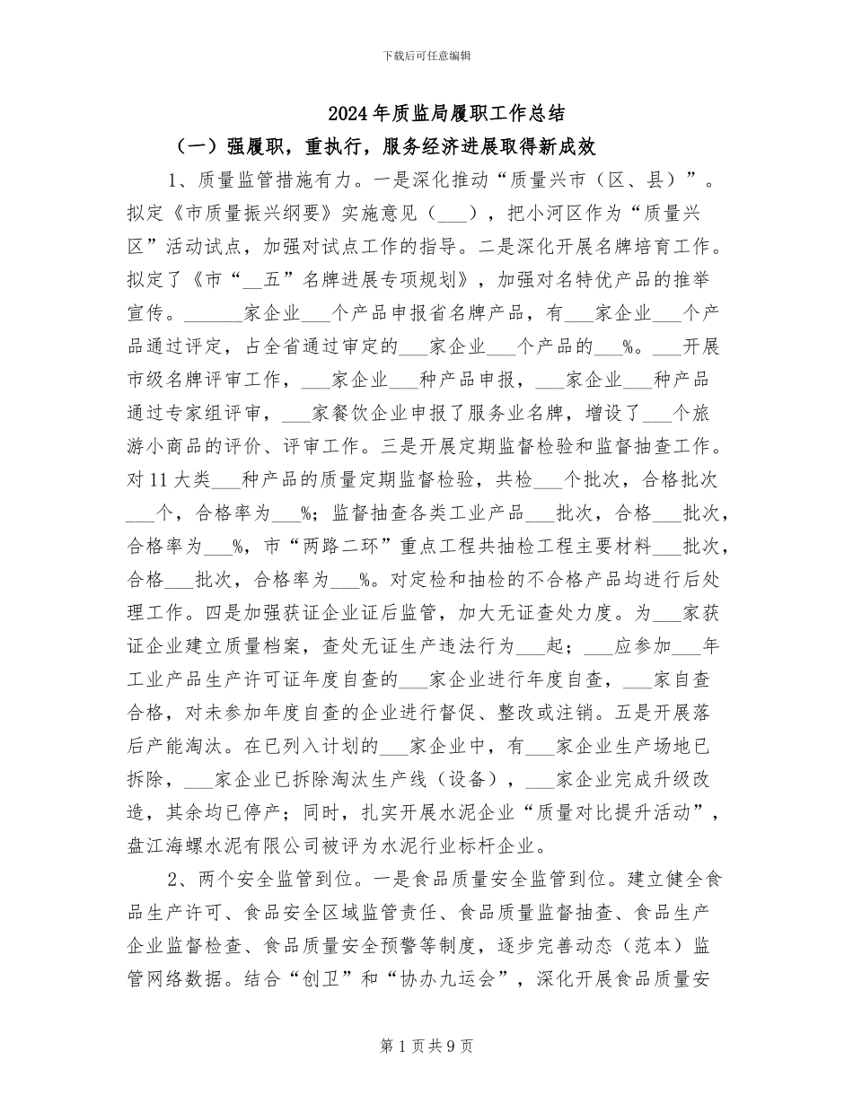 2024年质监局履职工作总结_第1页