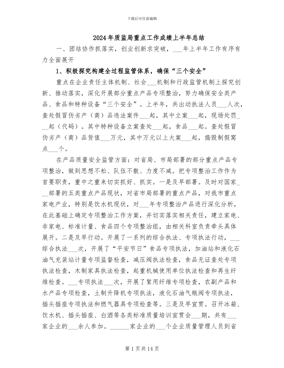 2024年质监局重点工作成绩上半年总结_第1页