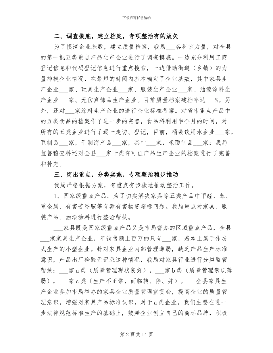 2024年质量监督局产品质量专项整治工作总结_第2页