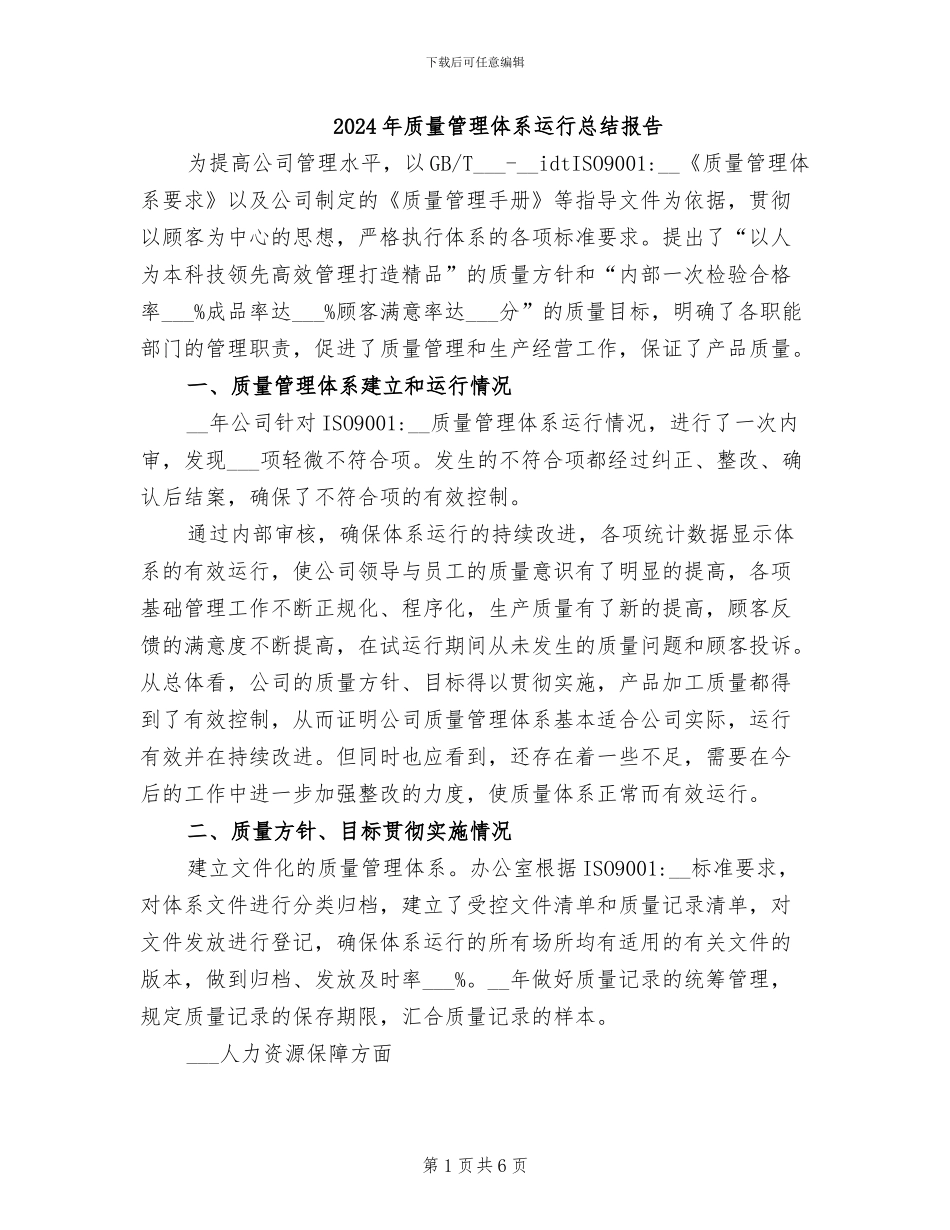 2024年质量管理体系运行总结报告_第1页