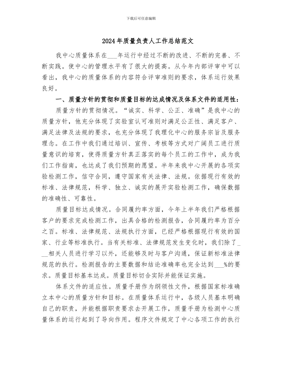 2024年质量负责人工作总结范文_第1页