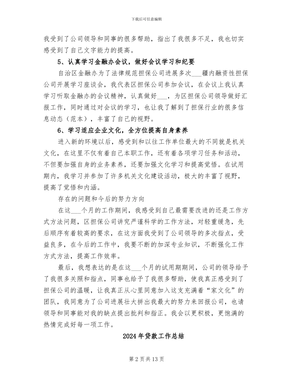 2024年贷款员试用期工作总结_第2页