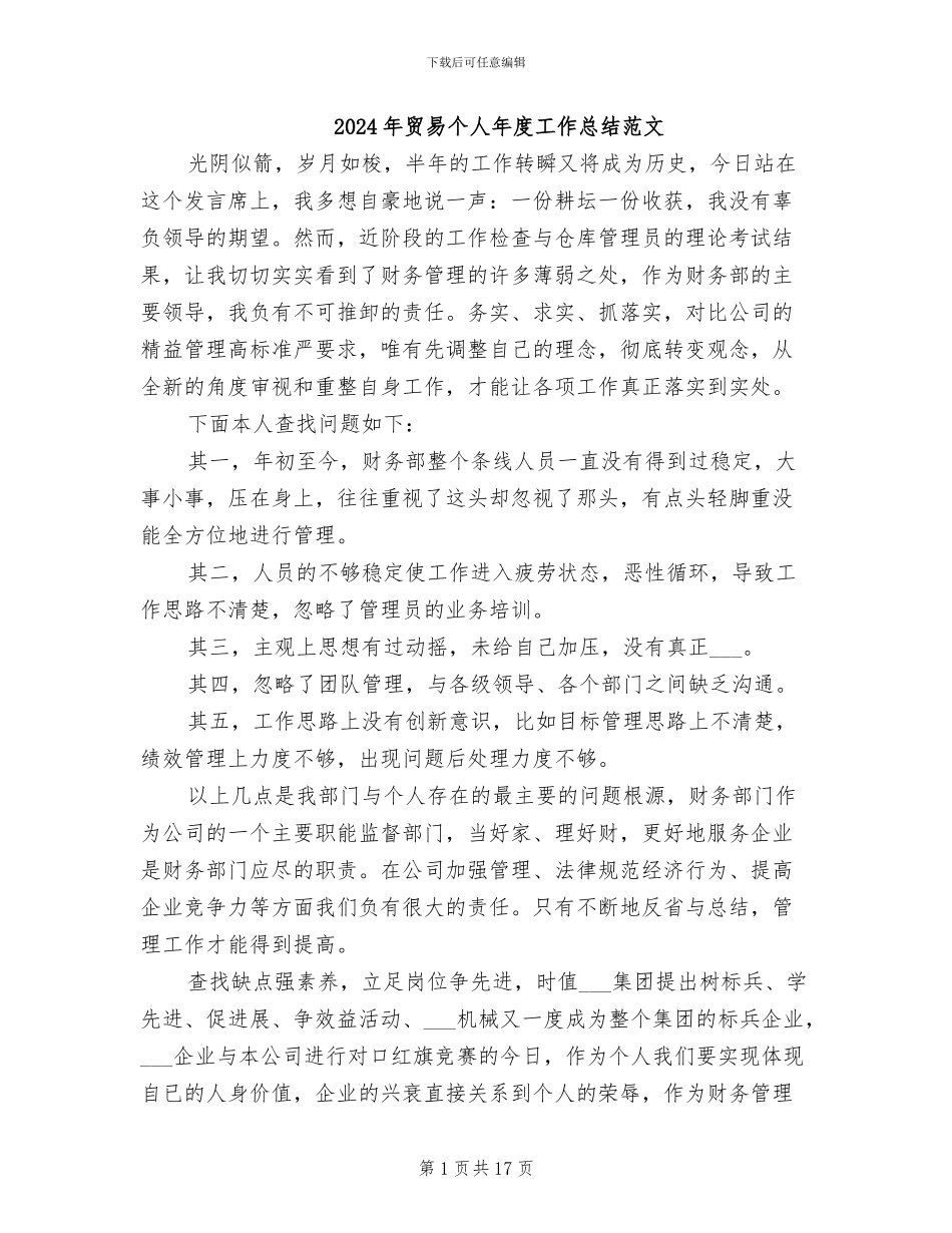 2024年贸易个人年度工作总结范文_第1页