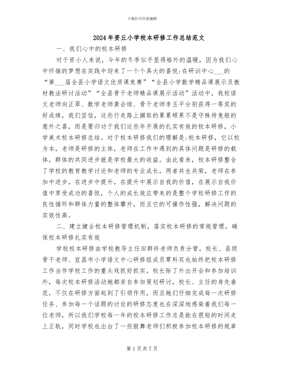 2024年资丘小学校本研修工作总结范文_第1页
