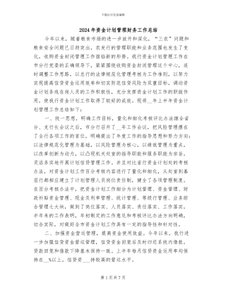 2024年资金计划管理财务工作总结