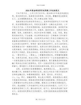2024年资金部信贷员试用期工作总结范文