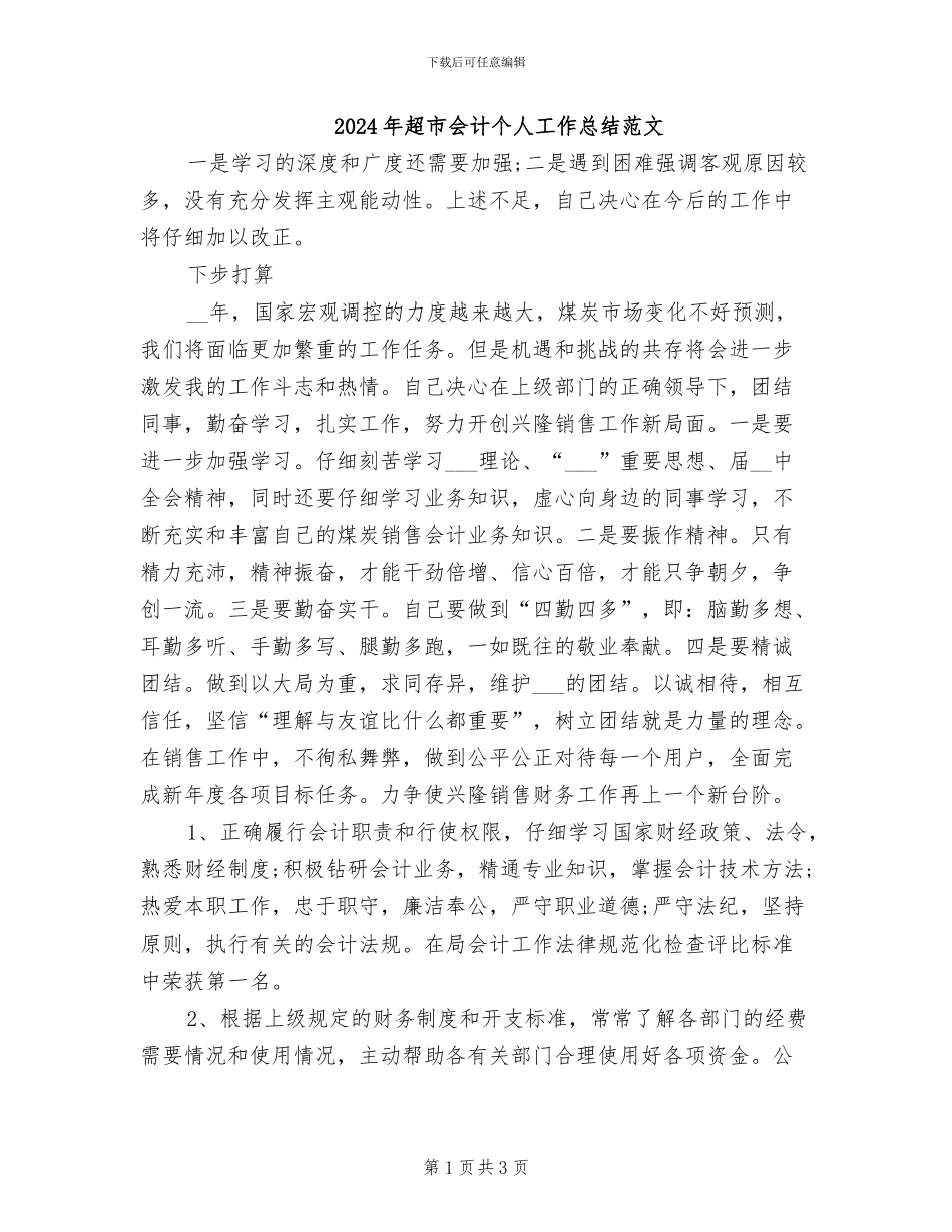 2024年超市会计个人工作总结范文_第1页