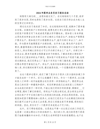 2024年跟单业务员实习报告总结