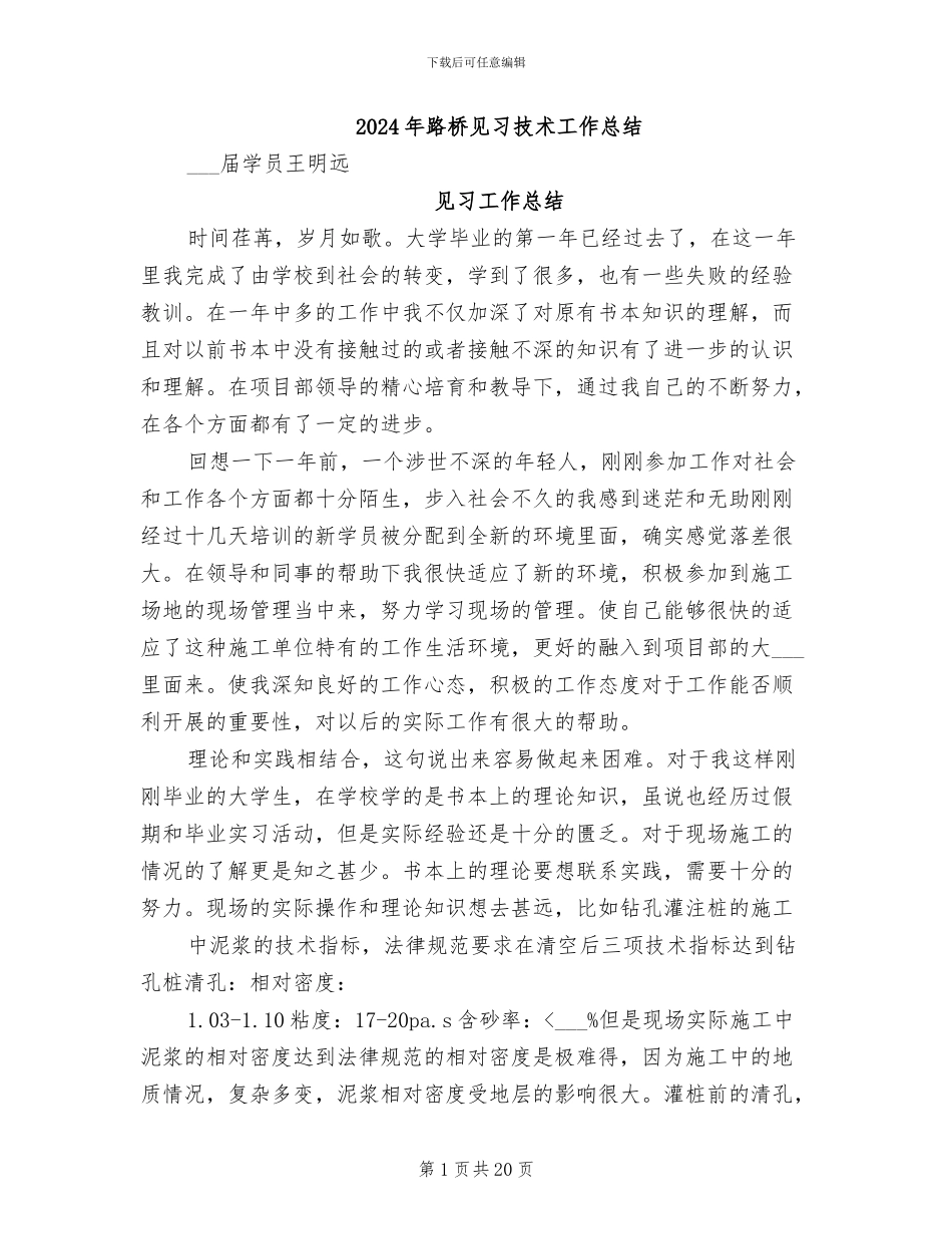 2024年路桥见习技术工作总结_第1页