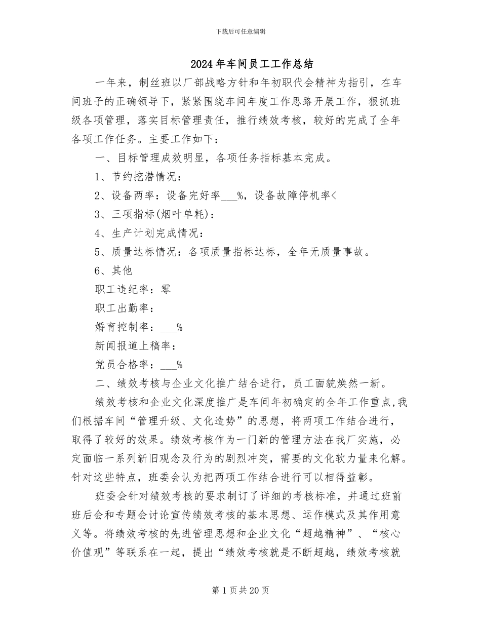 2024年车间员工工作总结_第1页