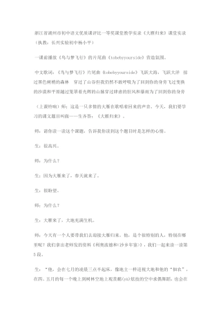 大雁归来教学实录获奖