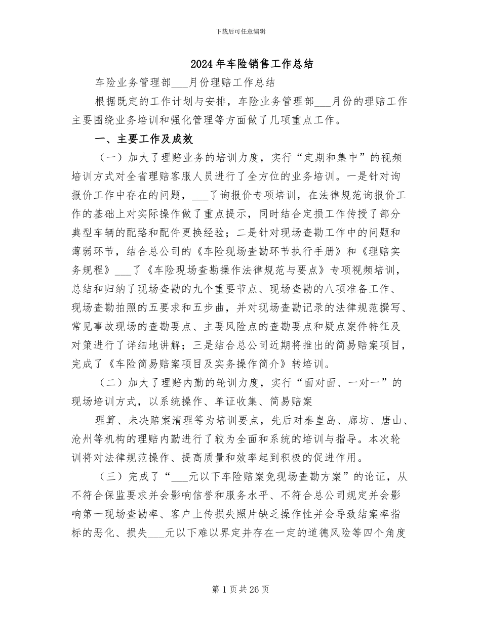 2024年车险销售工作总结_第1页