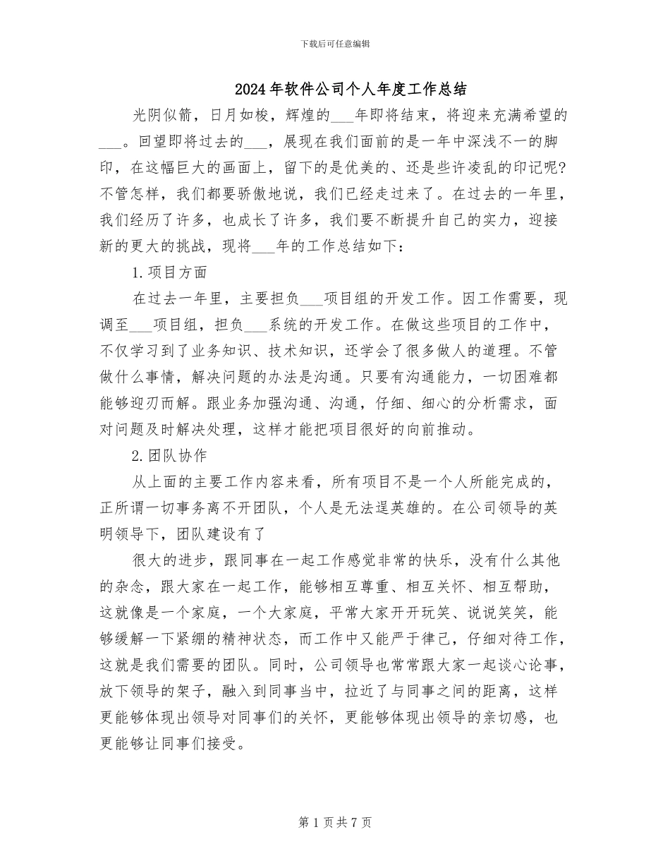 2024年软件公司个人年度工作总结_第1页
