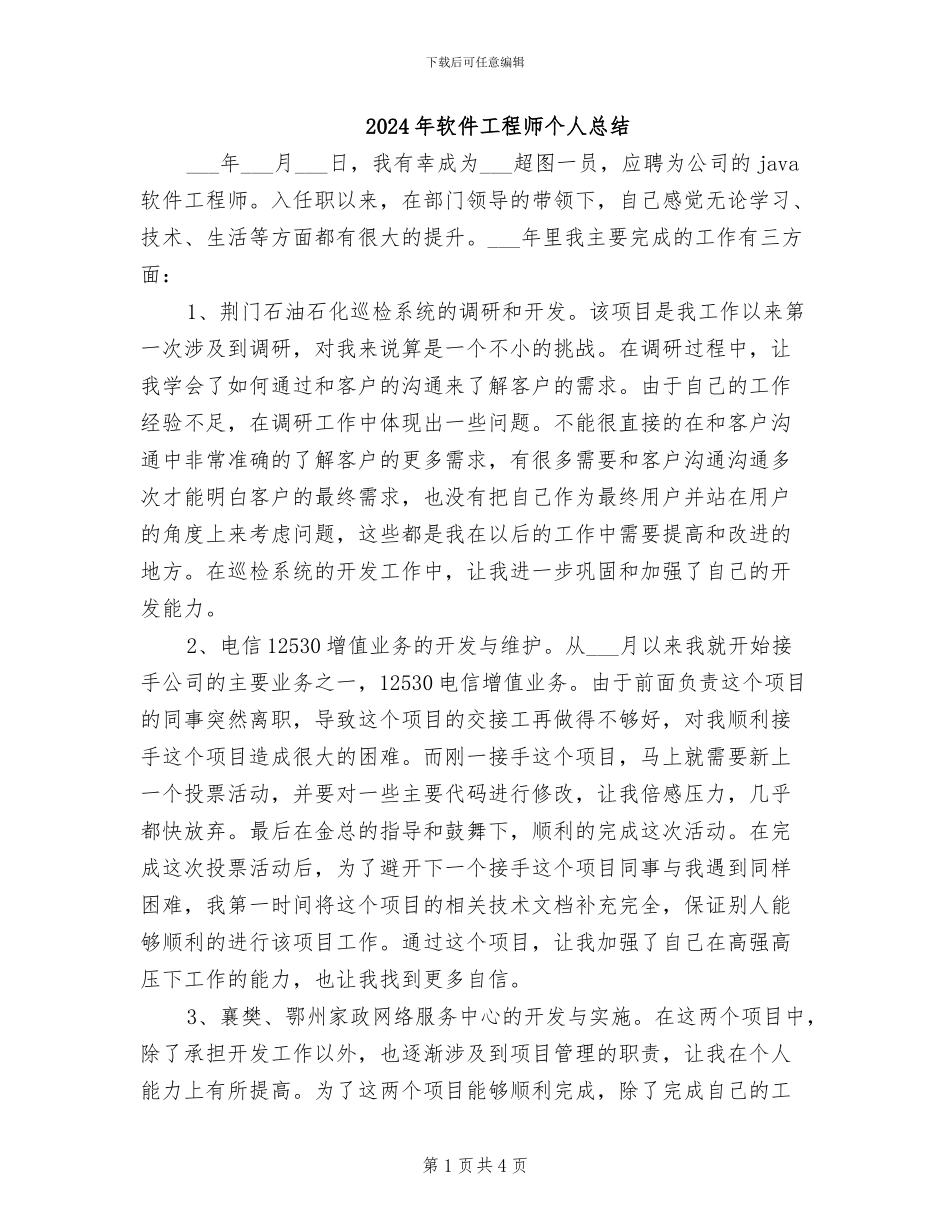 2024年软件工程师个人总结_第1页