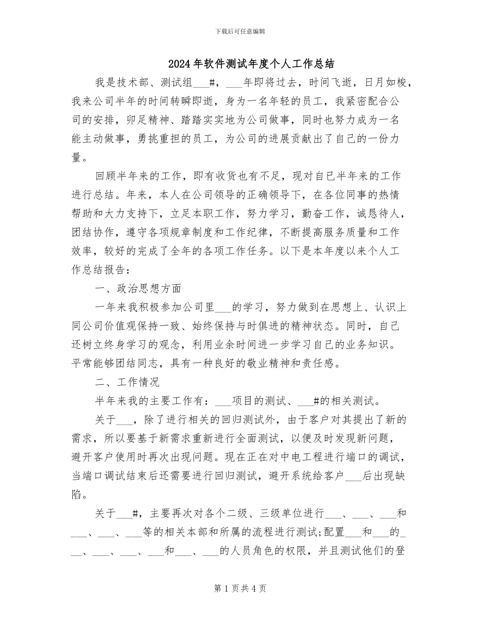 2024年软件测试年度个人工作总结_第1页