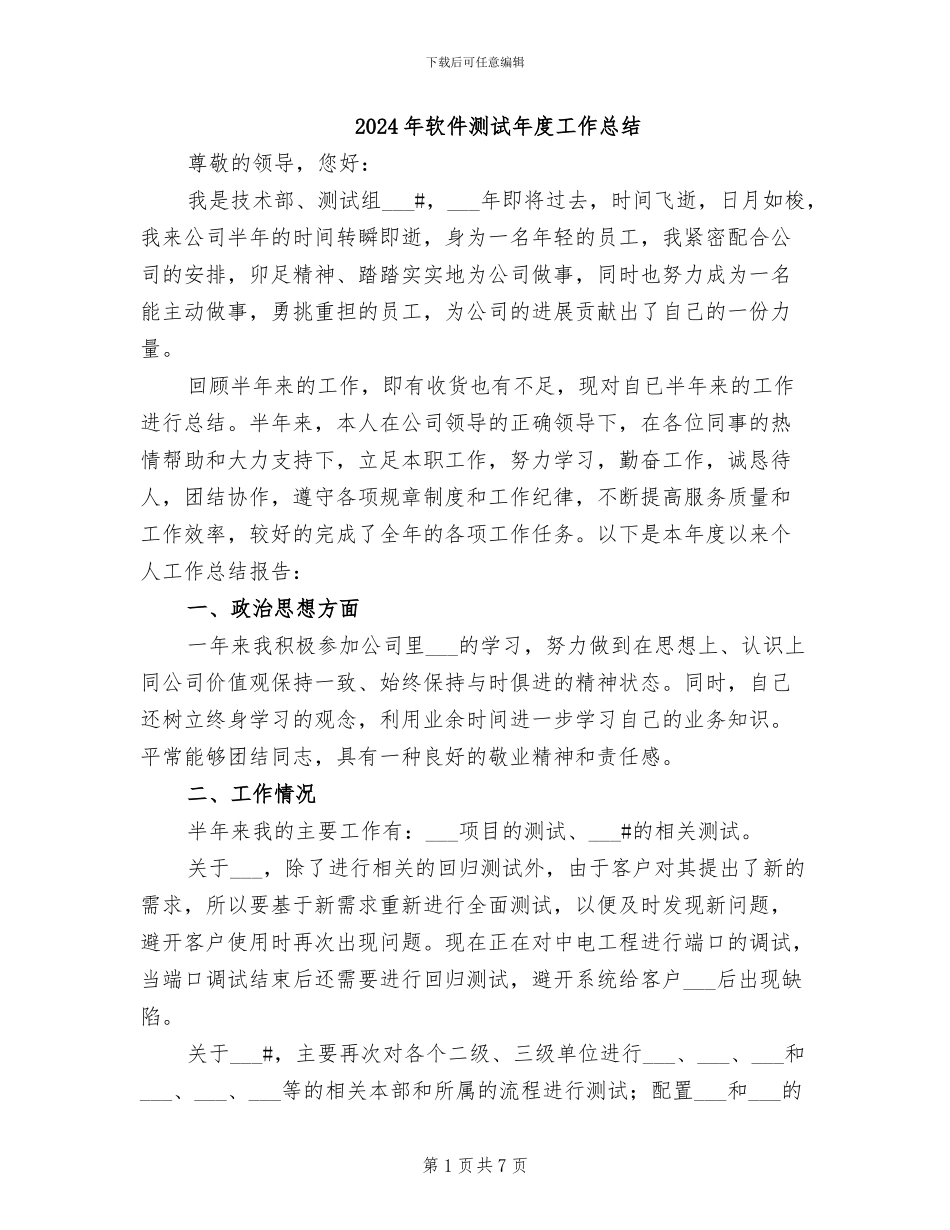 2024年软件测试年度工作总结_第1页