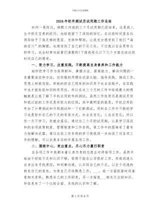 2024年软件测试员试用期工作总结
