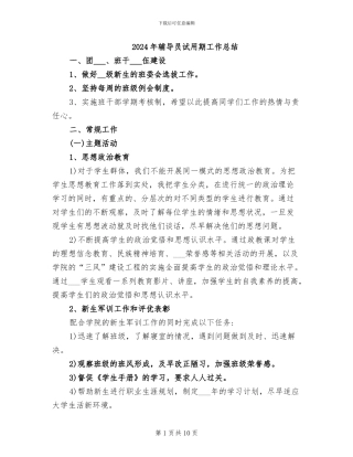 2024年辅导员试用期工作总结