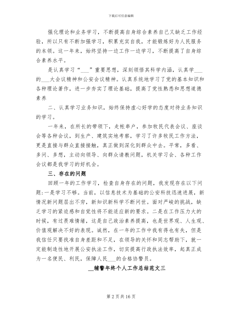 2024年辅警年终个人工作总结_第2页