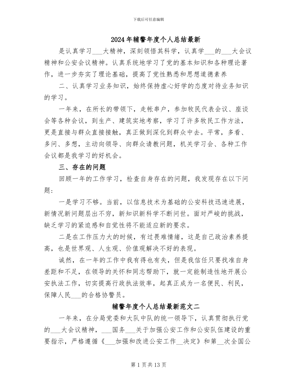 2024年辅警年度个人总结最新_第1页
