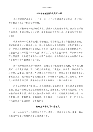 2024年输液室护士实习小结
