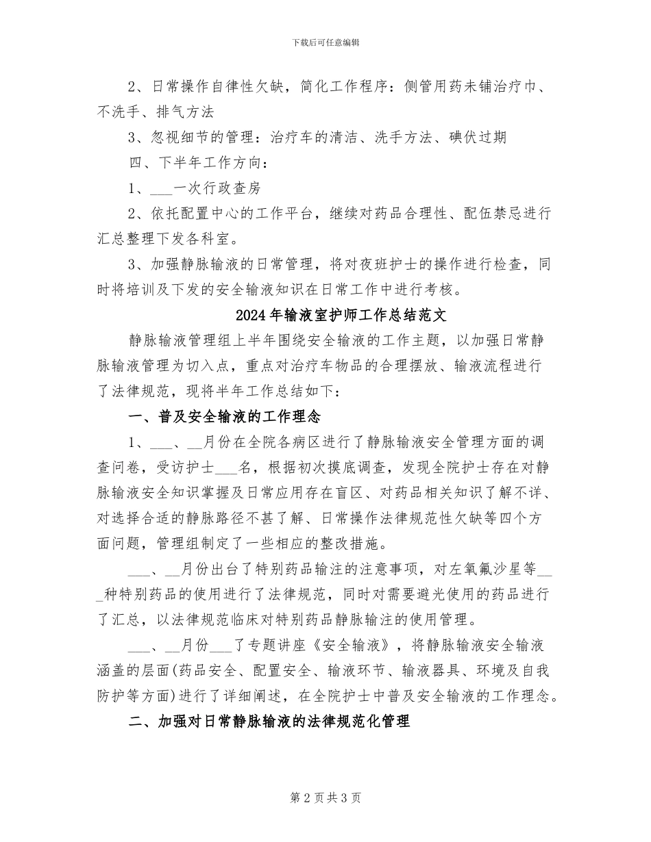 2024年输液室护师工作总结_第2页