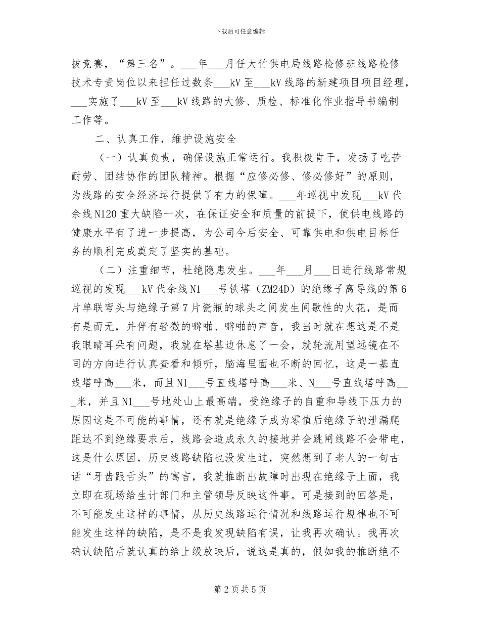 2024年输电线维护技术个人工作总结_第2页