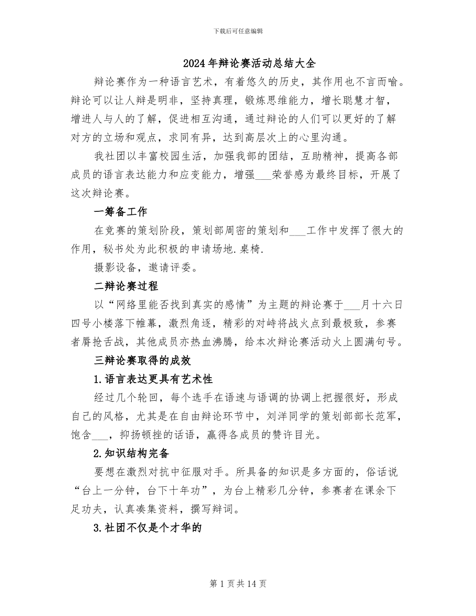 2024年辩论赛活动总结大全_第1页