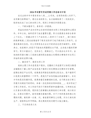 2024年运营专员试用期工作总结与计划