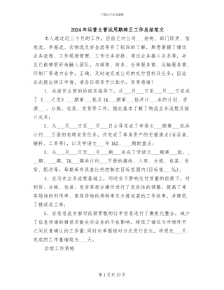 2024年运营主管试用期转正工作总结范文
