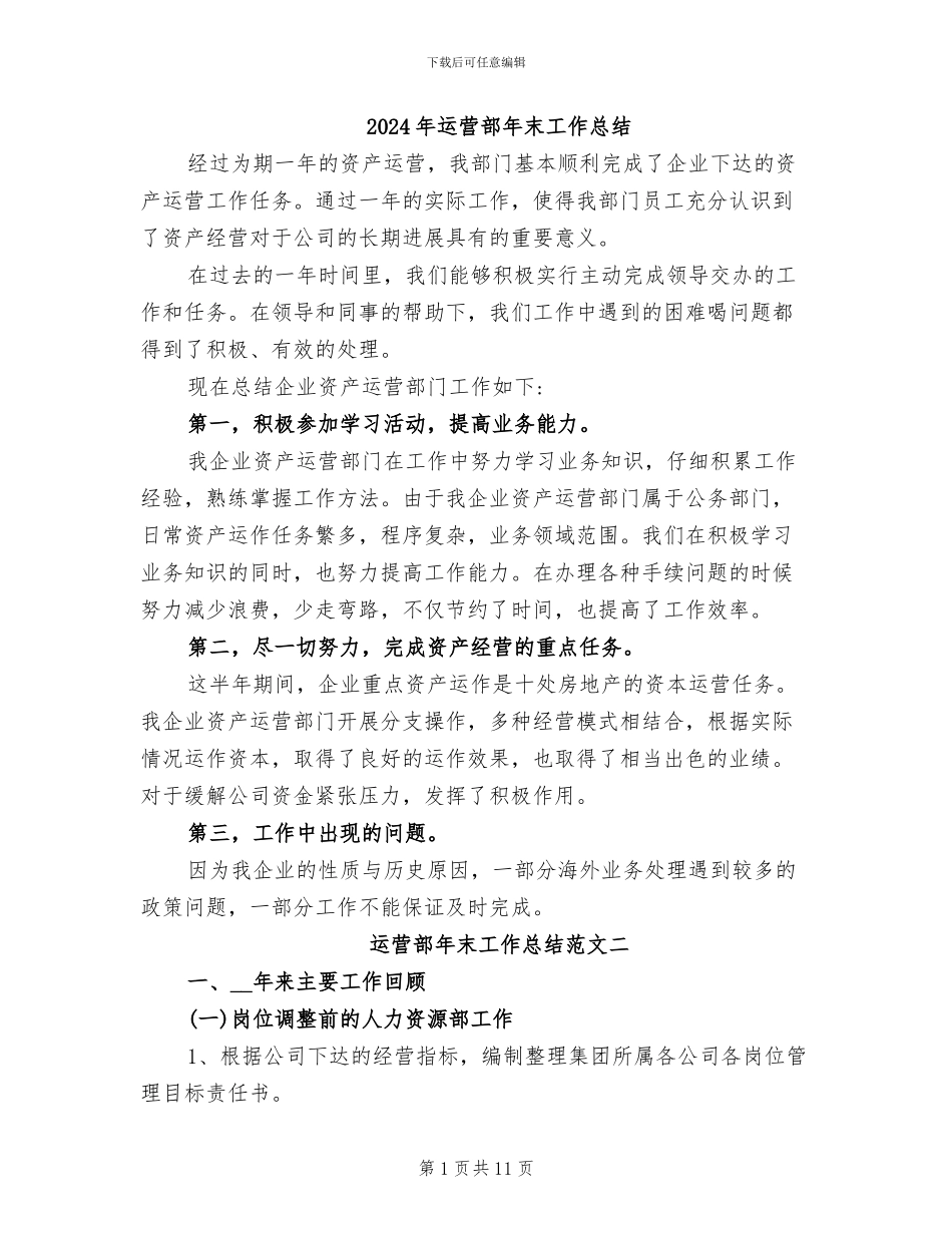 2024年运营部年末工作总结_第1页