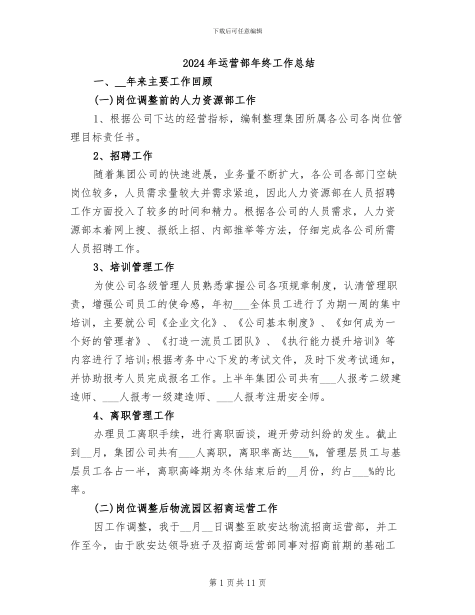 2024年运营部年终工作总结_第1页
