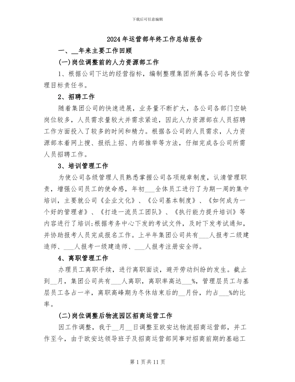 2024年运营部年终工作总结报告_第1页