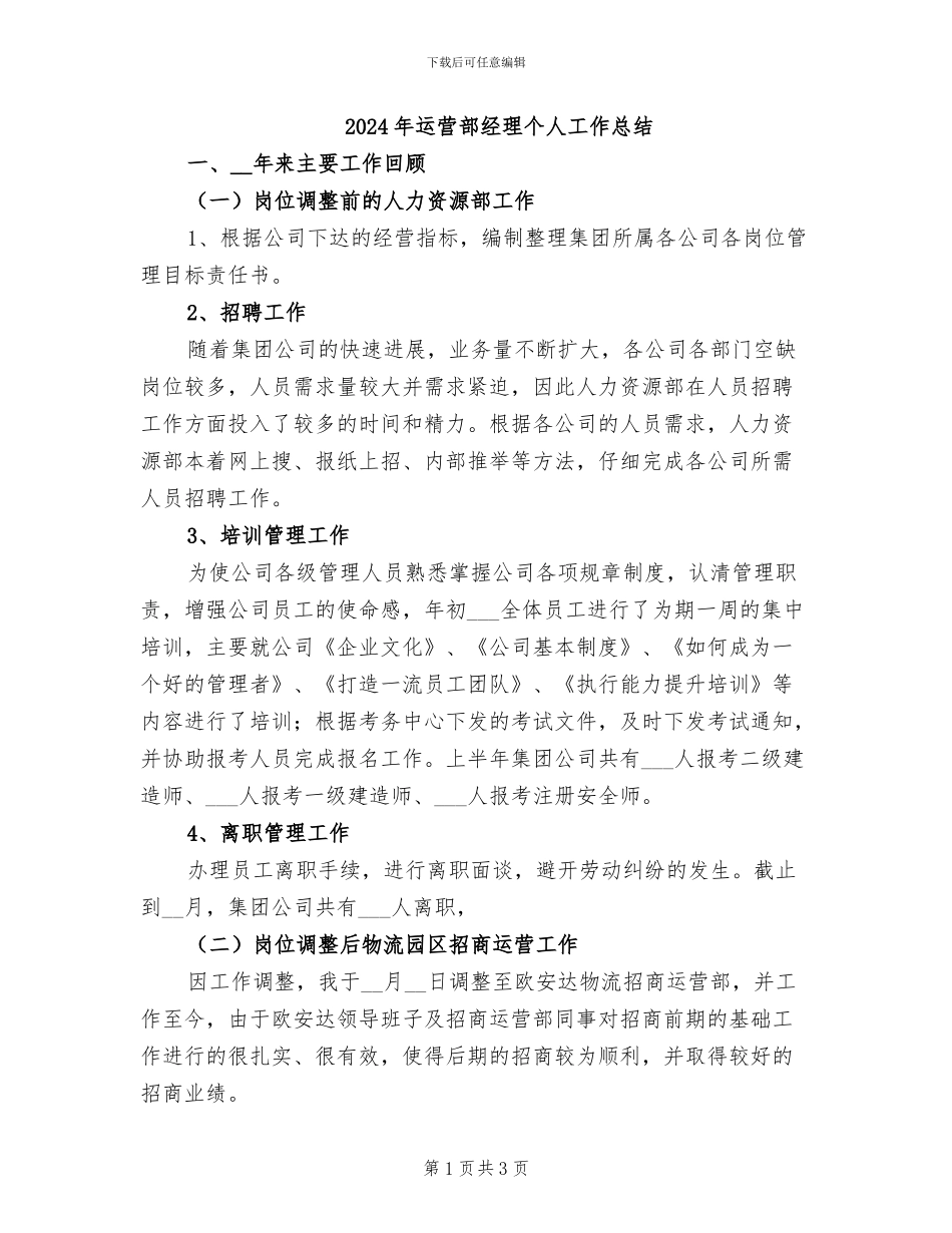 2024年运营部经理个人工作总结_第1页