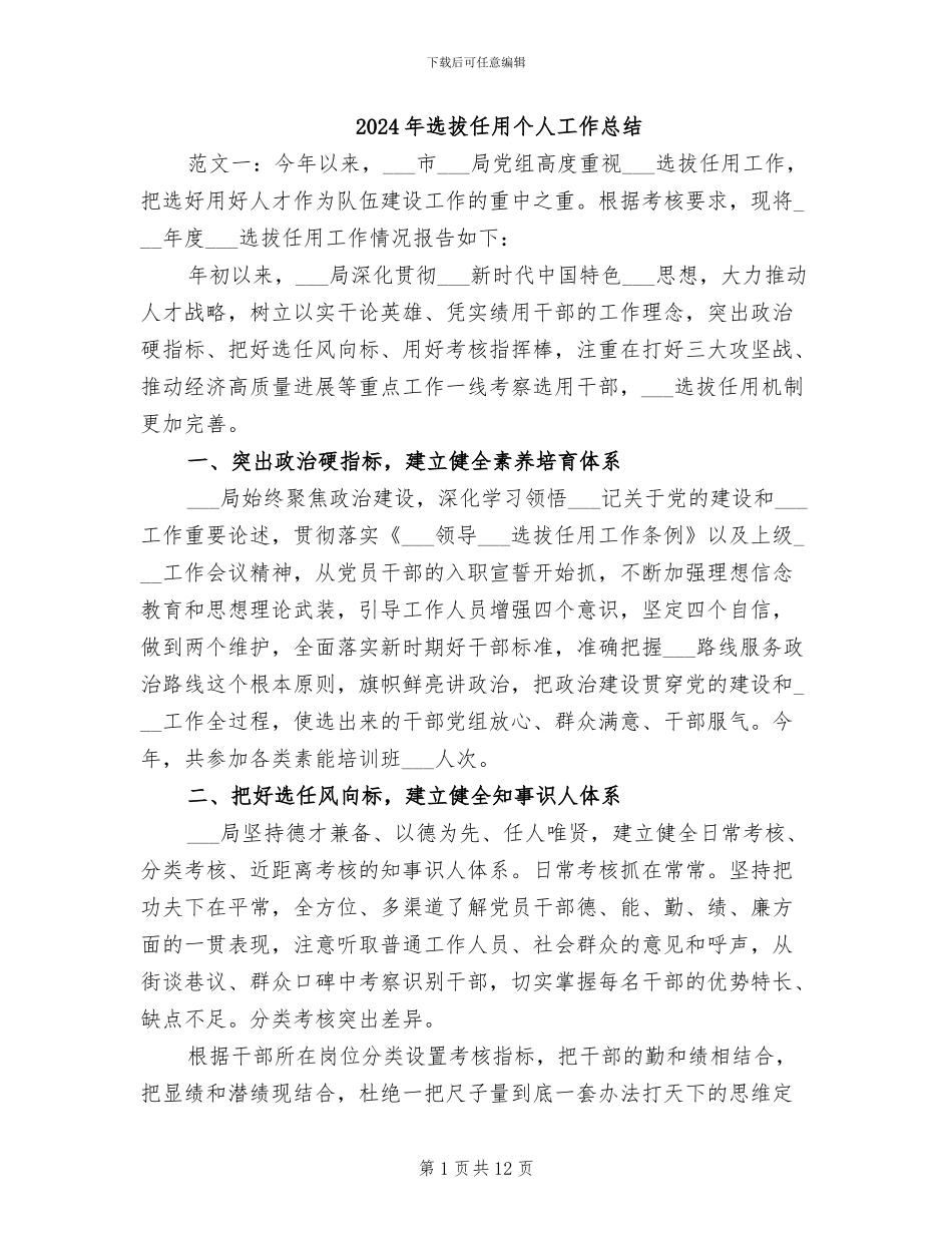 2024年选拔任用个人工作总结_第1页