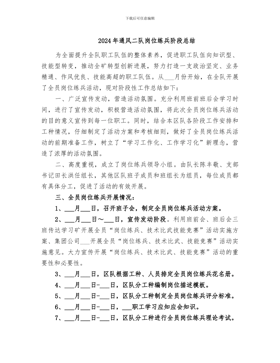 2024年通风二队岗位练兵阶段总结_第1页