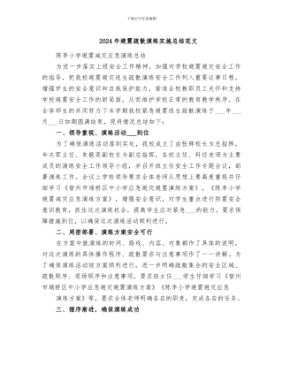2024年避震疏散演练实施总结范文
