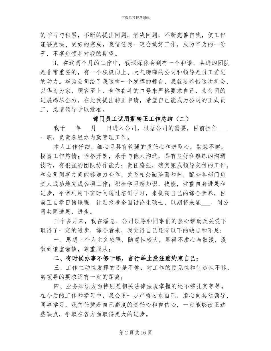 2024年部门员工试用期转正工作总结_第2页