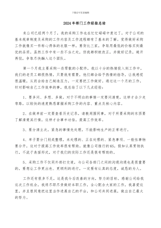 2024年部门工作经验总结