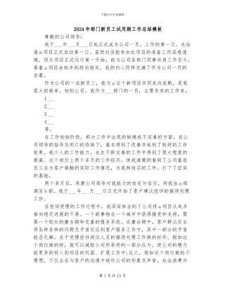 2024年部门新员工试用期工作总结模板