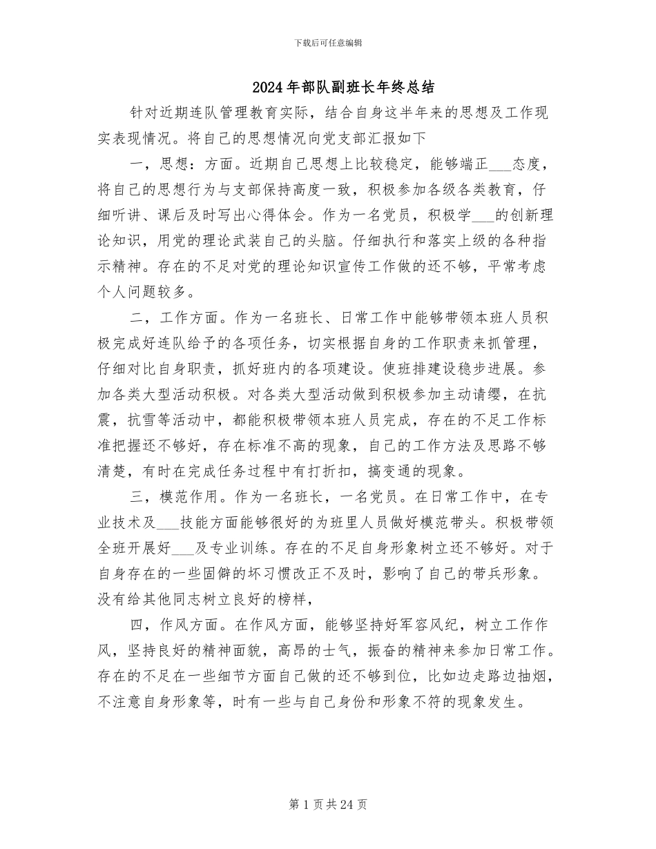 2024年部队副班长年终总结_第1页