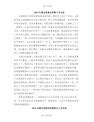 2024年酒店客服试用期工作总结