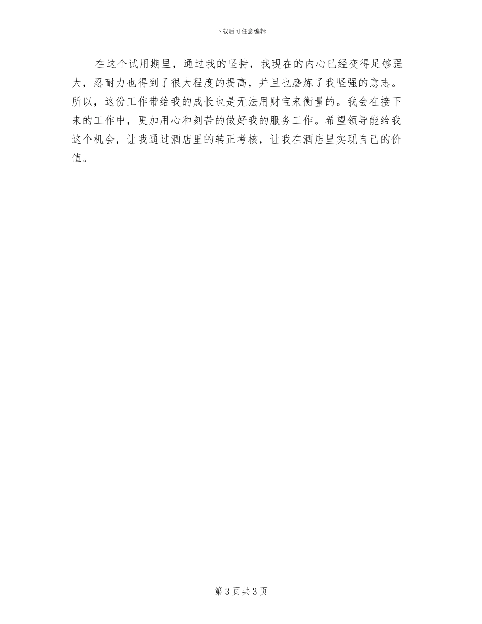 2024年酒店服务员试用期工作总结_第3页